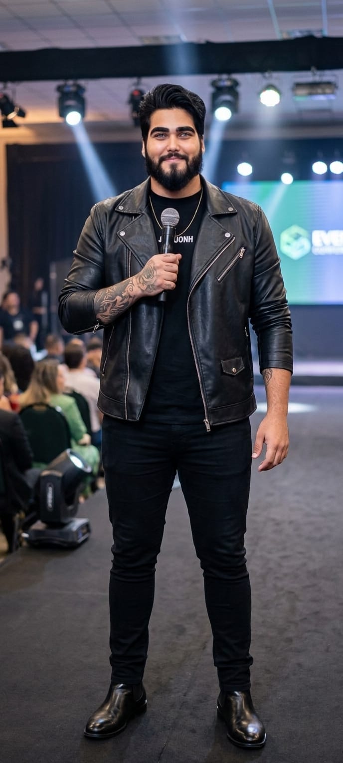 Raphael Callner em evento com microfone